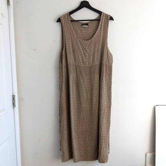 Vintage 80s 90s Beige Midi Shift Dress Tag 16P Chest 41" Tie Back - Picture 2 of 15